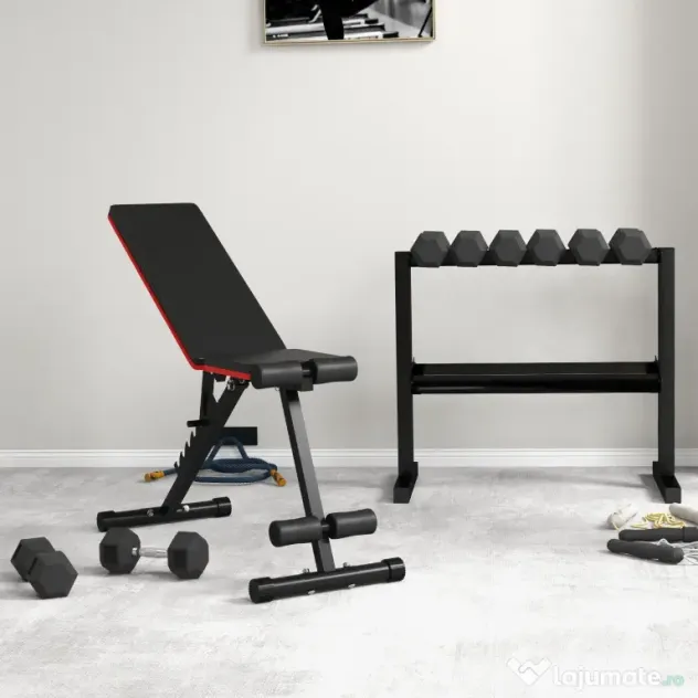 SPORTNOW Suport pentru Gantere pe 2 Niveluri, Organizator Stabil de Depozitare a Greutăților, 94x52.5x82cm, Negru | Aosom Romania
