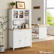 HOMCOM Bufet de Bucătărie cu Sertare, Rafturi Deschise și Rafturi Reglabile din Lemn MDF, 100x40x180 cm, Alb | Aosom Romania 
