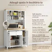HOMCOM Bufet de Bucătărie cu Sertare, Rafturi Deschise și Rafturi Reglabile din Lemn MDF, 100x40x180 cm, Alb | Aosom Romania 