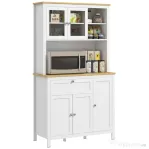 HOMCOM Bufet de Bucătărie Înalt din MDF, Dulap Depozitare cu Sertare, Rafturi Deschise și Reglabile, Alb, 100x40x180 cm