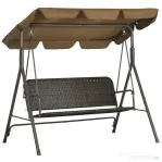Outsunny Balansoar de gradina cu 3 locuri si acoperis reglabil, balansoar din ratan PE si otel, 167x112x153cm, maro | Aosom Romania