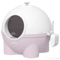 PawHut Litieră cu Capac pentru Pisici, Litiera pentru Pisici Mare cu Capac, Lopatica, Pedala pentru Nisipul care Cade, Maner Superior, Verde Deschis | Aosom Romania 