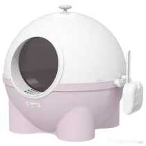 PawHut Litieră cu Capac pentru Pisici, Litiera pentru Pisici Mare cu Capac, Lopatica, Pedala pentru Nisipul care Cade, Maner Superior, Verde Deschis | Aosom Romania