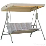 Outsunny Leagan de gradina cu 3 locuri cu structura din otel si baldachin reglabil, perne si cotiere captusite | Aosom Romania