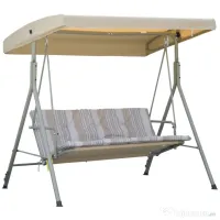 Outsunny Leagan de gradina cu 3 locuri cu structura din otel si baldachin reglabil, perne si cotiere captusite | Aosom Romania 