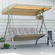Outsunny Leagan de gradina cu 3 locuri cu structura din otel si baldachin reglabil, perne si cotiere captusite | Aosom Romania 