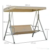Outsunny Leagan de gradina cu 3 locuri cu structura din otel si baldachin reglabil, perne si cotiere captusite | Aosom Romania 