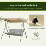 Outsunny Leagan de gradina cu 3 locuri cu structura din otel si baldachin reglabil, perne si cotiere captusite | Aosom Romania 