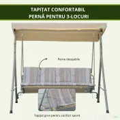 Outsunny Leagan de gradina cu 3 locuri cu structura din otel si baldachin reglabil, perne si cotiere captusite | Aosom Romania 