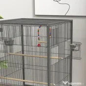 PawHut Colivie pentru Păsări cu Suport Rulant, Colivie cu Leagăn, Tavă Detașabilă, și Boluri din Oțel Inoxidabil, 48x46x74 cm, Gri | Aosom Romania 