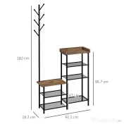 Cuier pentru Haine de Podea cu 6 Carlige HOMCOM, PAL si Otel cu Dulap de Pantofi cu Rafturi, 92.5x28.2x182cm, Maro | Aosom Romania 