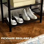 Cuier pentru Haine de Podea cu 6 Carlige HOMCOM, PAL si Otel cu Dulap de Pantofi cu Rafturi, 92.5x28.2x182cm, Maro | Aosom Romania 