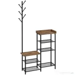 HOMCOM Cuier de Podea cu 6 Agățători din PAL și Oțel cu Dulap pentru Pantofi și Depozitare, 92.5x28.2x182 cm