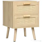 HOMCOM Noptieră pentru Dormitor cu 2 Sertare în Stil Boho, 40x40x56cm, Culoare Lemn Natural
