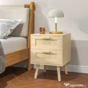HOMCOM Noptieră pentru Dormitor cu 2 Sertare în Stil Boho, 40x40x56cm, Culoare Lemn Natural 