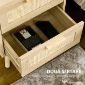 HOMCOM Noptieră pentru Dormitor cu 2 Sertare în Stil Boho, 40x40x56cm, Culoare Lemn Natural 