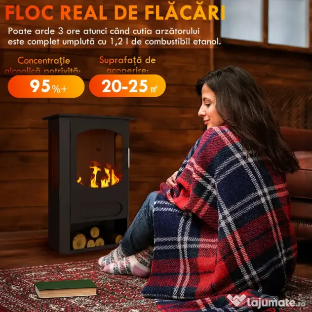 HOMCOM Șemineu pe Bioetanol Autoportant, Bioșemineu cu Arzător de 1,2L pentru 3 Ore Durată de Ardere, 43x25x68 cm, Negru | Aosom Romania
