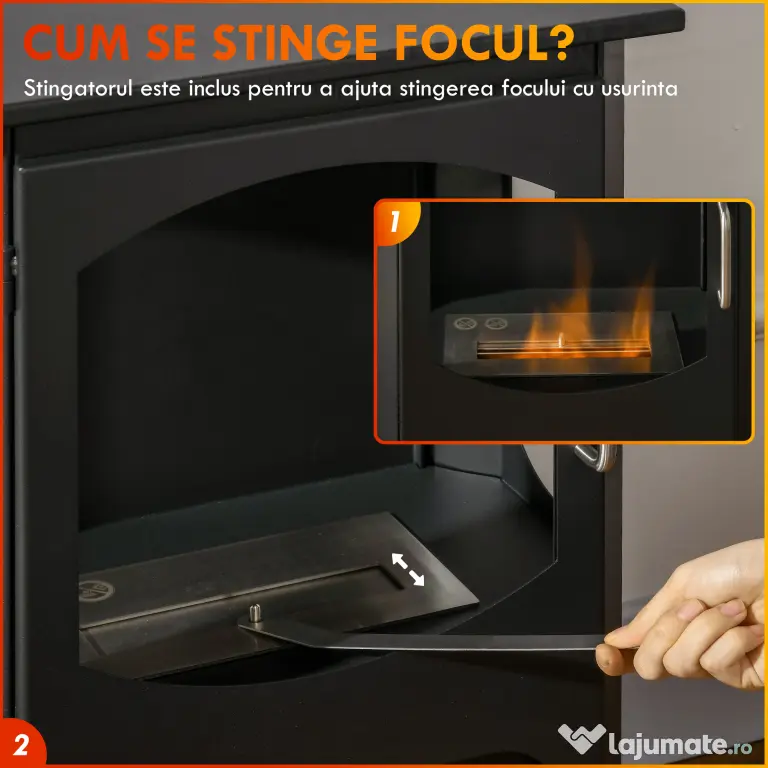 HOMCOM Șemineu pe Bioetanol Autoportant, Bioșemineu cu Arzător de 1,2L pentru 3 Ore Durată de Ardere, 43x25x68 cm, Negru | Aosom Romania