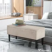 HOMCOM Scaun Modern cu Spațiu de Depozitare și Picioare din Lemn, Scaun Tapițat pentru Living sau Dormitor, 95x38x45 cm, Bej | Aosom Romania 