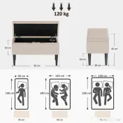 HOMCOM Scaun Modern cu Spațiu de Depozitare și Picioare din Lemn, Scaun Tapițat pentru Living sau Dormitor, 95x38x45 cm, Bej | Aosom Romania 