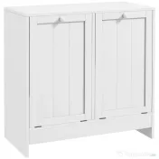 Kleankin Dulap de spalat, Dulap De Baie Cu 2 Cosuri Rabatabile, Dulap De Depozitare Modern Pentru Spalatorie, Alb 
