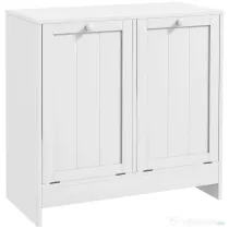 Kleankin Dulap de spalat, Dulap De Baie Cu 2 Cosuri Rabatabile, Dulap De Depozitare Modern Pentru Spalatorie, Alb