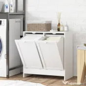 Kleankin Dulap de spalat, Dulap De Baie Cu 2 Cosuri Rabatabile, Dulap De Depozitare Modern Pentru Spalatorie, Alb 