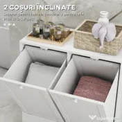 Kleankin Dulap de spalat, Dulap De Baie Cu 2 Cosuri Rabatabile, Dulap De Depozitare Modern Pentru Spalatorie, Alb 