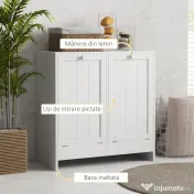 Kleankin Dulap de spalat, Dulap De Baie Cu 2 Cosuri Rabatabile, Dulap De Depozitare Modern Pentru Spalatorie, Alb 