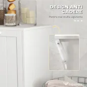 Kleankin Dulap de spalat, Dulap De Baie Cu 2 Cosuri Rabatabile, Dulap De Depozitare Modern Pentru Spalatorie, Alb 