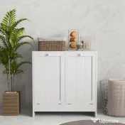 Kleankin Dulap de spalat, Dulap De Baie Cu 2 Cosuri Rabatabile, Dulap De Depozitare Modern Pentru Spalatorie, Alb 