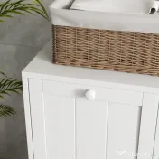 Kleankin Dulap de spalat, Dulap De Baie Cu 2 Cosuri Rabatabile, Dulap De Depozitare Modern Pentru Spalatorie, Alb 