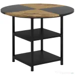 HOMCOM Masă de Dining pentru 4-6 Persoane cu 2 Rafturi Integrate, din Oțel și MDF, Ø100x76 cm, Negru și Maro