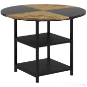 HOMCOM Masă Rotundă pentru 4-6 Persoane, Industriala, Rafturi Depozitare, 100cm, Negru | Aosom Romania 
