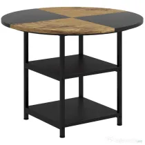 HOMCOM Masă Rotundă pentru 4-6 Persoane, Industriala, Rafturi Depozitare, 100cm, Negru | Aosom Romania
