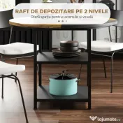 HOMCOM Masă Rotundă pentru 4-6 Persoane, Industriala, Rafturi Depozitare, 100cm, Negru | Aosom Romania 