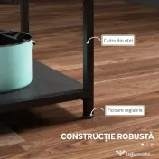 HOMCOM Masă Rotundă pentru 4-6 Persoane, Industriala, Rafturi Depozitare, 100cm, Negru | Aosom Romania 