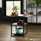 HOMCOM Masă Rotundă pentru 4-6 Persoane, Industriala, Rafturi Depozitare, 100cm, Negru | Aosom Romania 