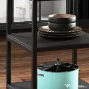 HOMCOM Masă Rotundă pentru 4-6 Persoane, Industriala, Rafturi Depozitare, 100cm, Negru | Aosom Romania 