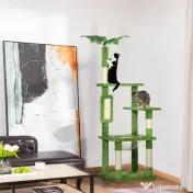PawHut Ansamblu de Joacă pentru Pisici Multietajat cu Hamac, Stâlp de Zgâriat și Minge, 49x49x142 cm, Verde | Aosom Romania