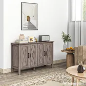 HOMCOM Dulap în Stil Rustic cu 2 Rafturi Reglabile pentru Depozitare, Dulap pentru TV cu 4 Uși, 120x37x75 cm, Gri | Aosom Romania