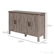 HOMCOM Dulap în Stil Rustic cu 2 Rafturi Reglabile pentru Depozitare, Dulap pentru TV cu 4 Uși, 120x37x75 cm, Gri | Aosom Romania