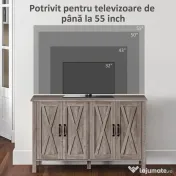 HOMCOM Dulap în Stil Rustic cu 2 Rafturi Reglabile pentru Depozitare, Dulap pentru TV cu 4 Uși, 120x37x75 cm, Gri | Aosom Romania