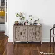 HOMCOM Dulap în Stil Rustic cu 2 Rafturi Reglabile pentru Depozitare, Dulap pentru TV cu 4 Uși, 120x37x75 cm, Gri | Aosom Romania