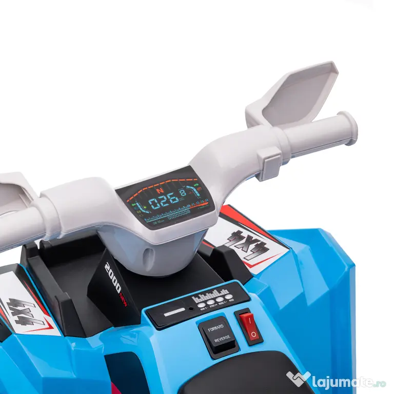 HOMCOM ATV pentru Copii 18-36 Luni din PP și Metal cu Roți Rezistente, Viteză Max 2.5 km/h, Design Atractiv, Albastru Gri și Negru | Aosom Romania