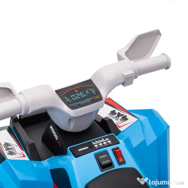 HOMCOM ATV pentru Copii 18-36 Luni din PP și Metal cu Roți Rezistente, Viteză Max 2.5 km/h, Design Atractiv, Albastru Gri și Negru | Aosom Romania