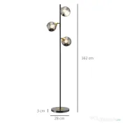 HOMCOM Lampă de Podea cu 3 Abajururi, Lampă pentru Camera de Zi cu Abajur Glob din Sticlă(Becul nu este inclus), Φ36x162 cm, Gri | Aosom Romania 