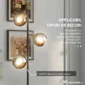 HOMCOM Lampă de Podea cu 3 Abajururi, Lampă pentru Camera de Zi cu Abajur Glob din Sticlă(Becul nu este inclus), Φ36x162 cm, Gri | Aosom Romania 