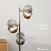 HOMCOM Lampă de Podea cu 3 Abajururi, Lampă pentru Camera de Zi cu Abajur Glob din Sticlă(Becul nu este inclus), Φ36x162 cm, Gri | Aosom Romania 