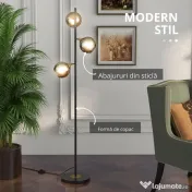 HOMCOM Lampă de Podea cu 3 Abajururi, Lampă pentru Camera de Zi cu Abajur Glob din Sticlă(Becul nu este inclus), Φ36x162 cm, Gri | Aosom Romania 